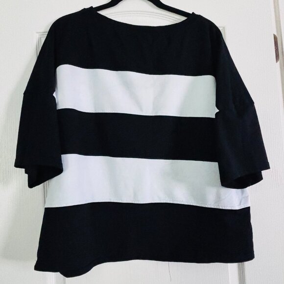 Zesica Tops - ZESICA Black White Striped Knit Sweater Casual Chic Top